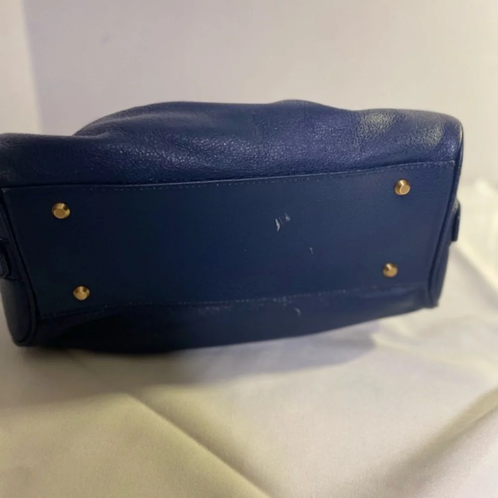 🟢 Samantha Thavasa Bow-Embellished Satchel / Boston Bag Navy Blue, Gold Hardware